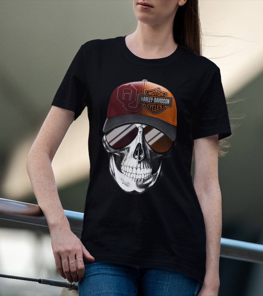 Harley Davidson Motorcycles Oklahoma Sooners Cap Skull T-Shirt