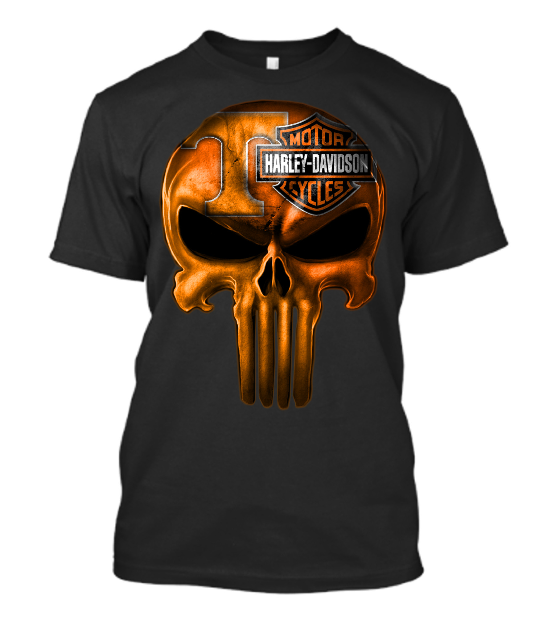 Orange T Skull Harley Davidson Motor Cycles T-Shirt
