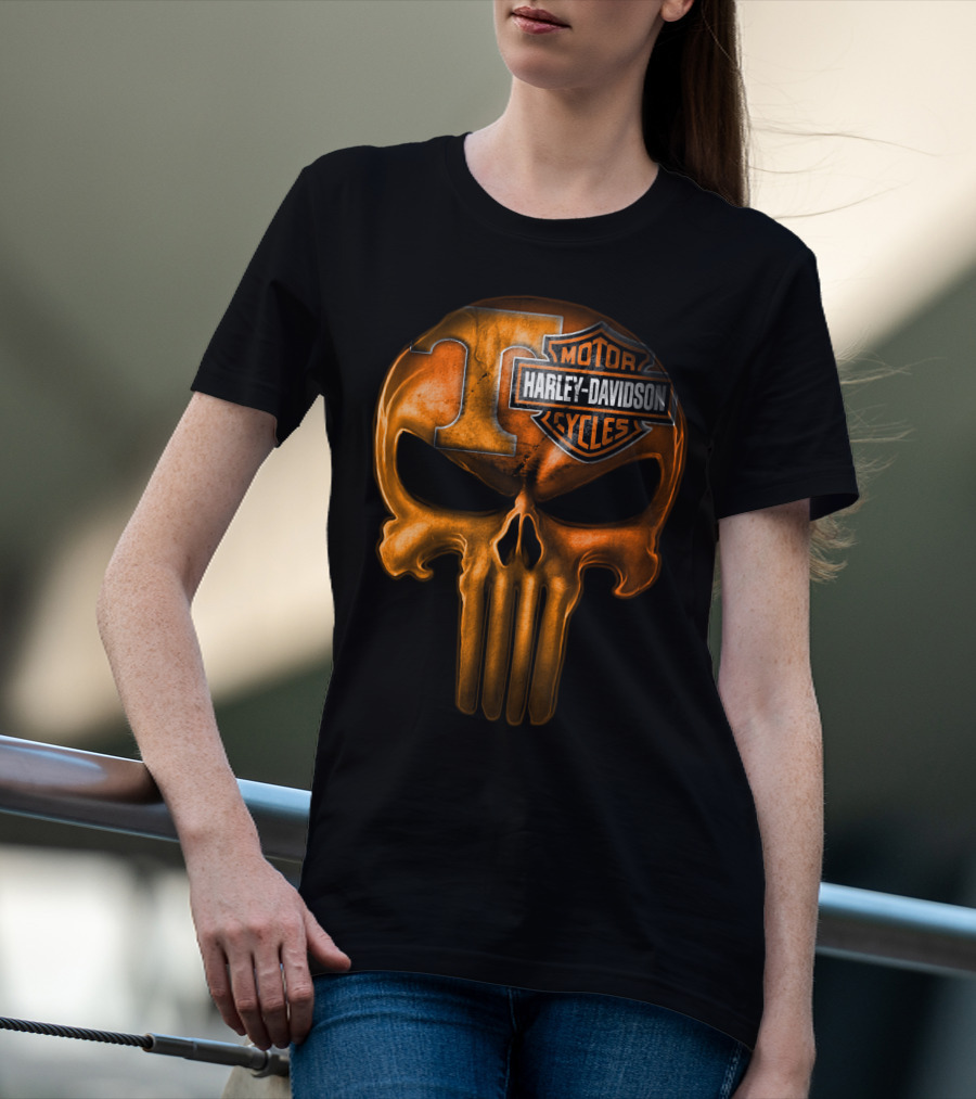 Orange T Skull Harley Davidson Motor Cycles T-Shirt