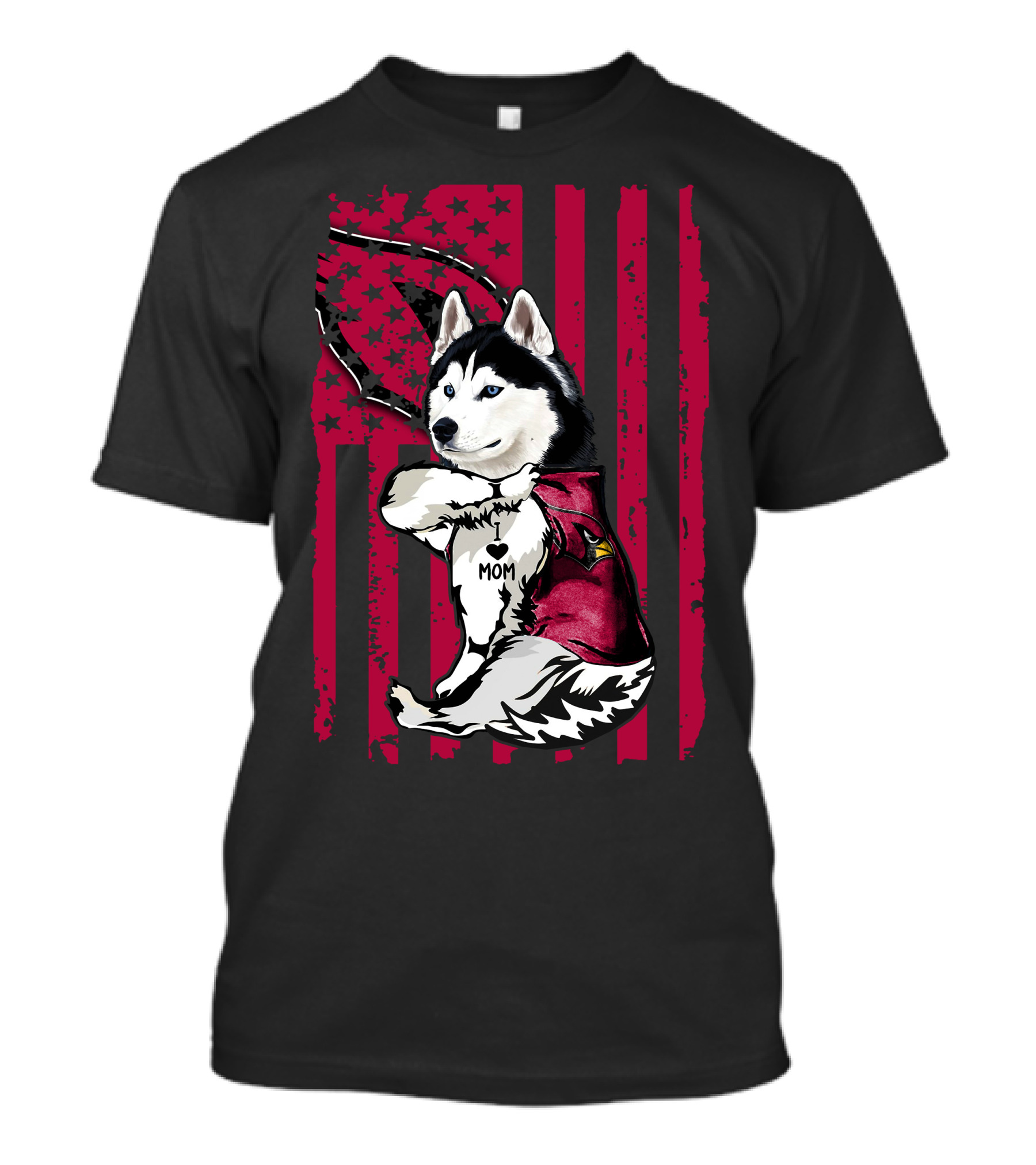 Siberian Husky I Love Mom Arizona Cardinals Patriotic T-Shirt
