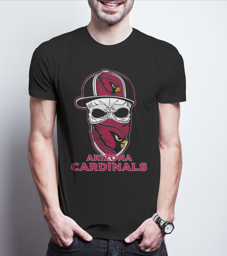 Arizona Cardinals Skull Face Mask Hat T-Shirt
