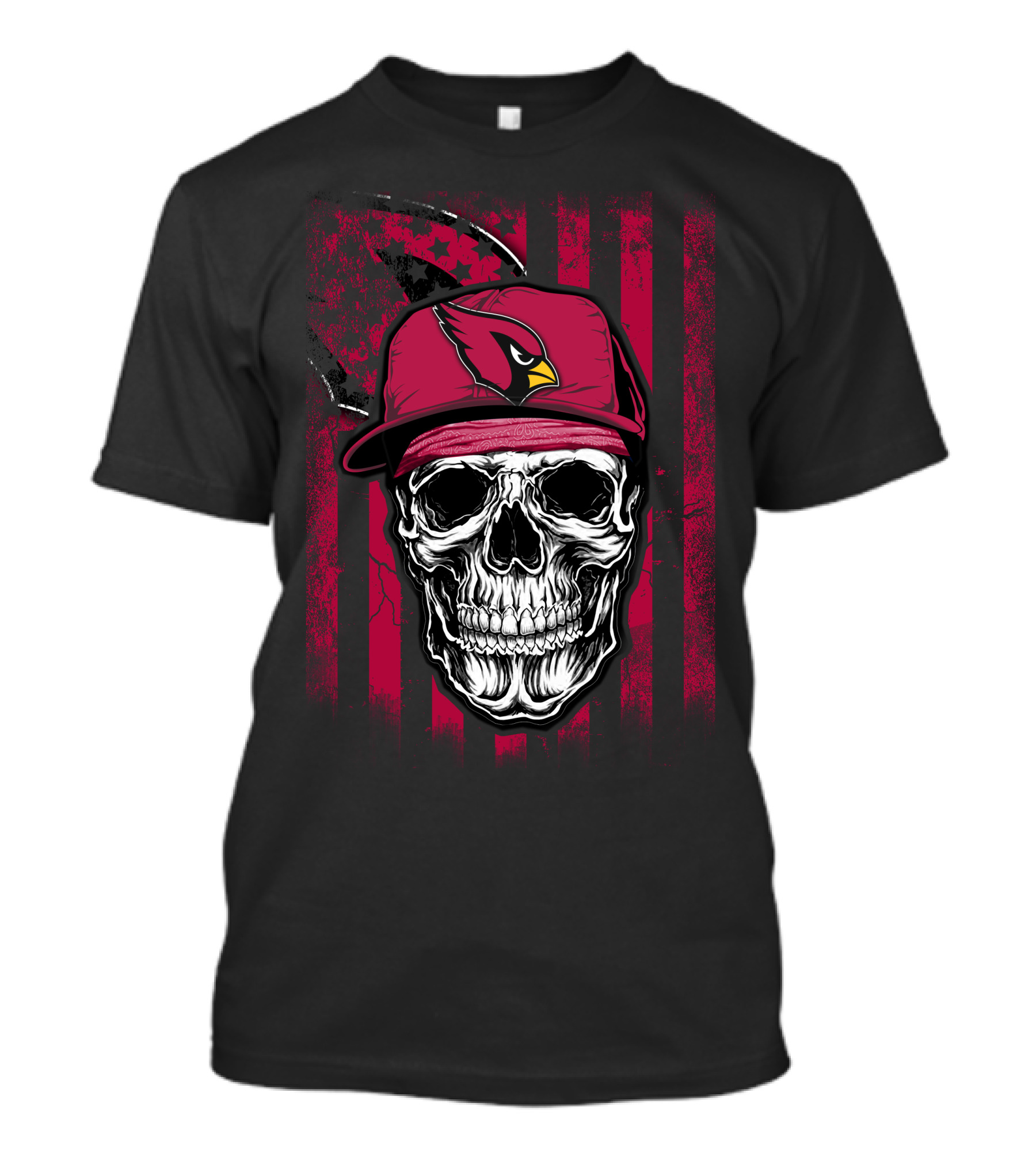 Arizona Cardinals Skull Hat Red Stripes T-Shirt