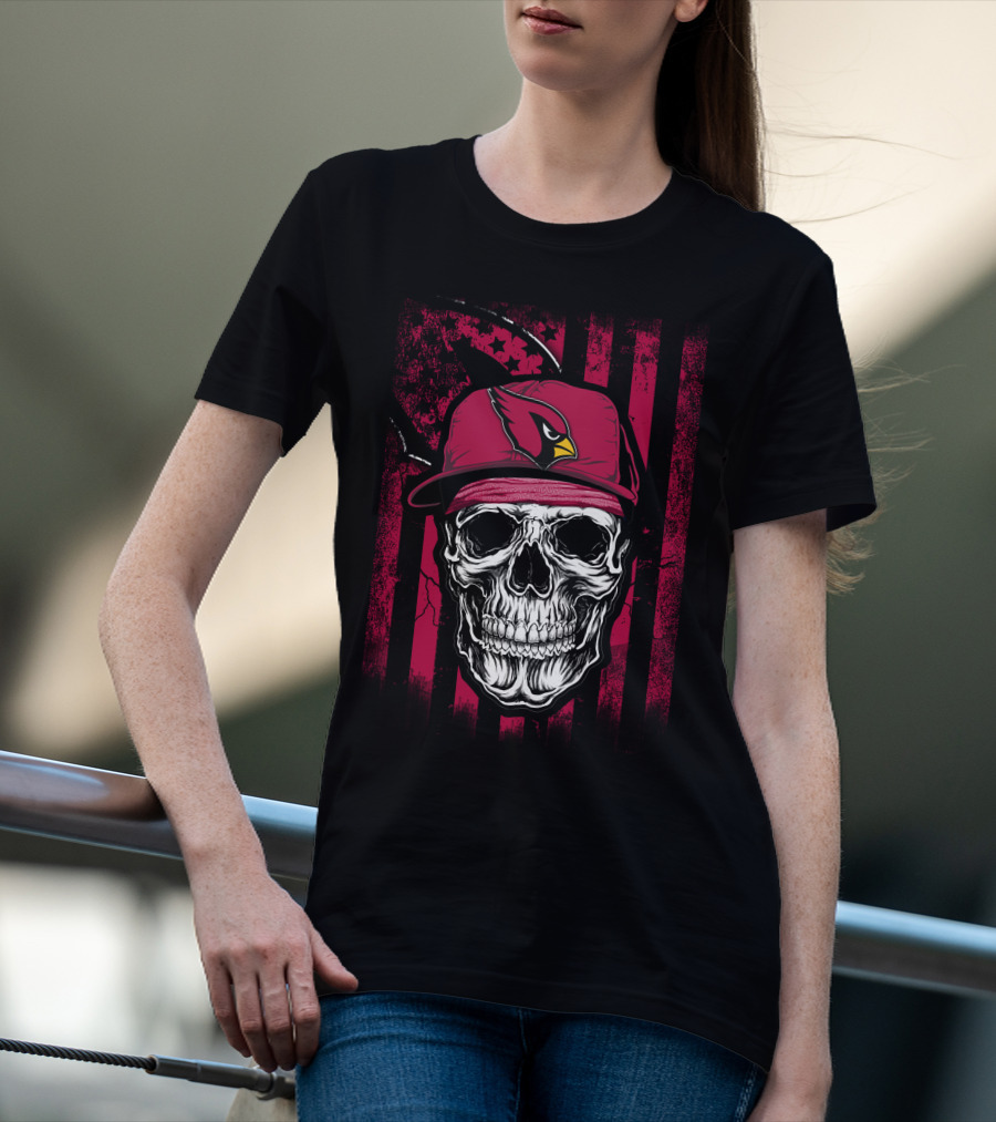 Arizona Cardinals Skull Hat Red Stripes T-Shirt