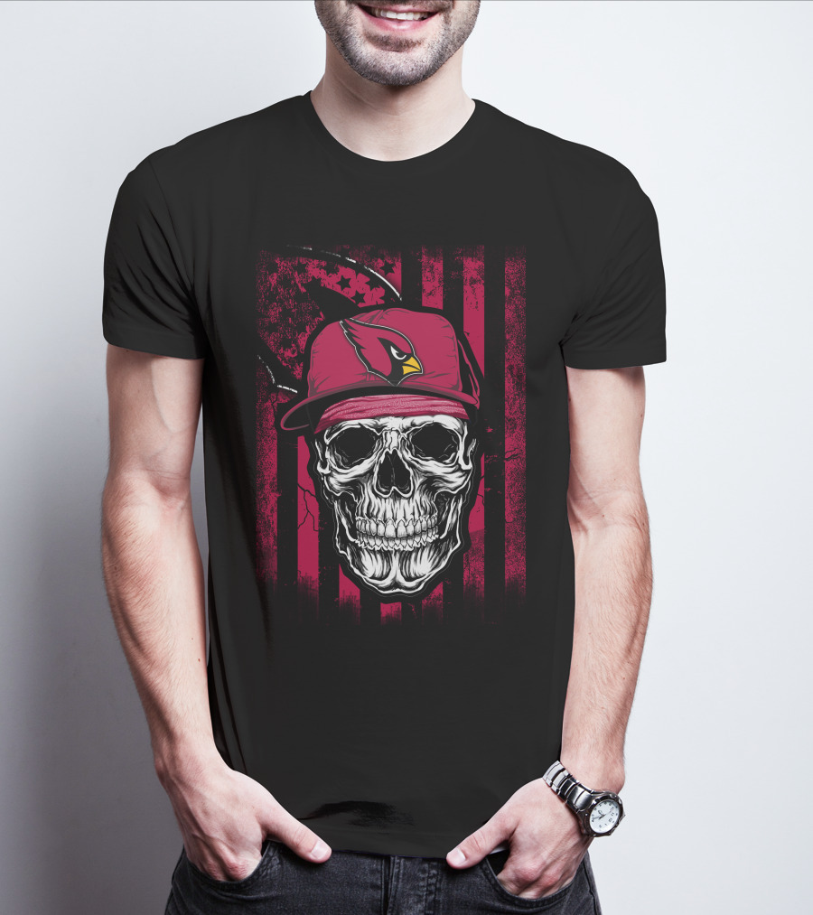 Arizona Cardinals Skull Hat Red Stripes T-Shirt