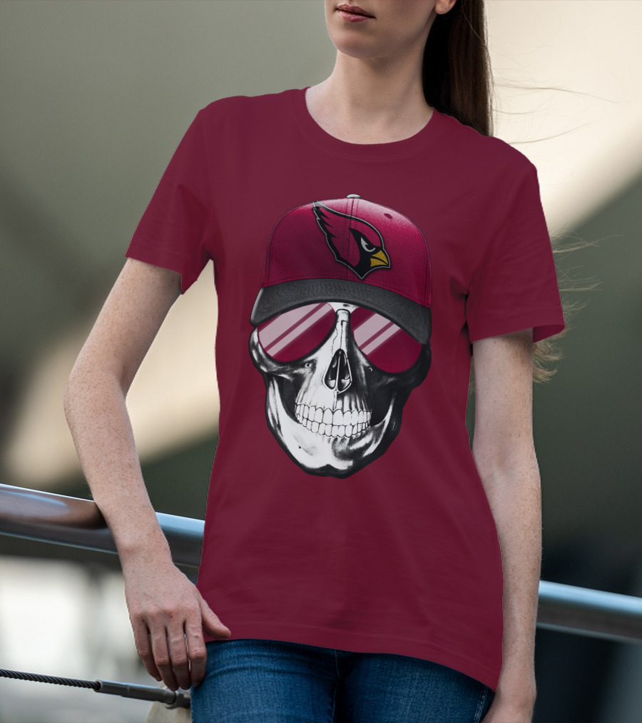 Arizona Cardinals Skull Cap With Sunglasses T-Shirt