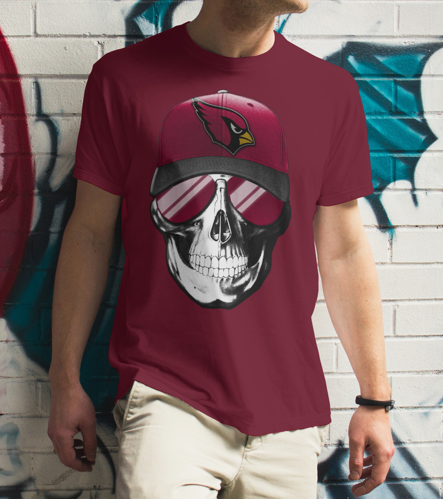 Arizona Cardinals Skull Cap With Sunglasses T-Shirt