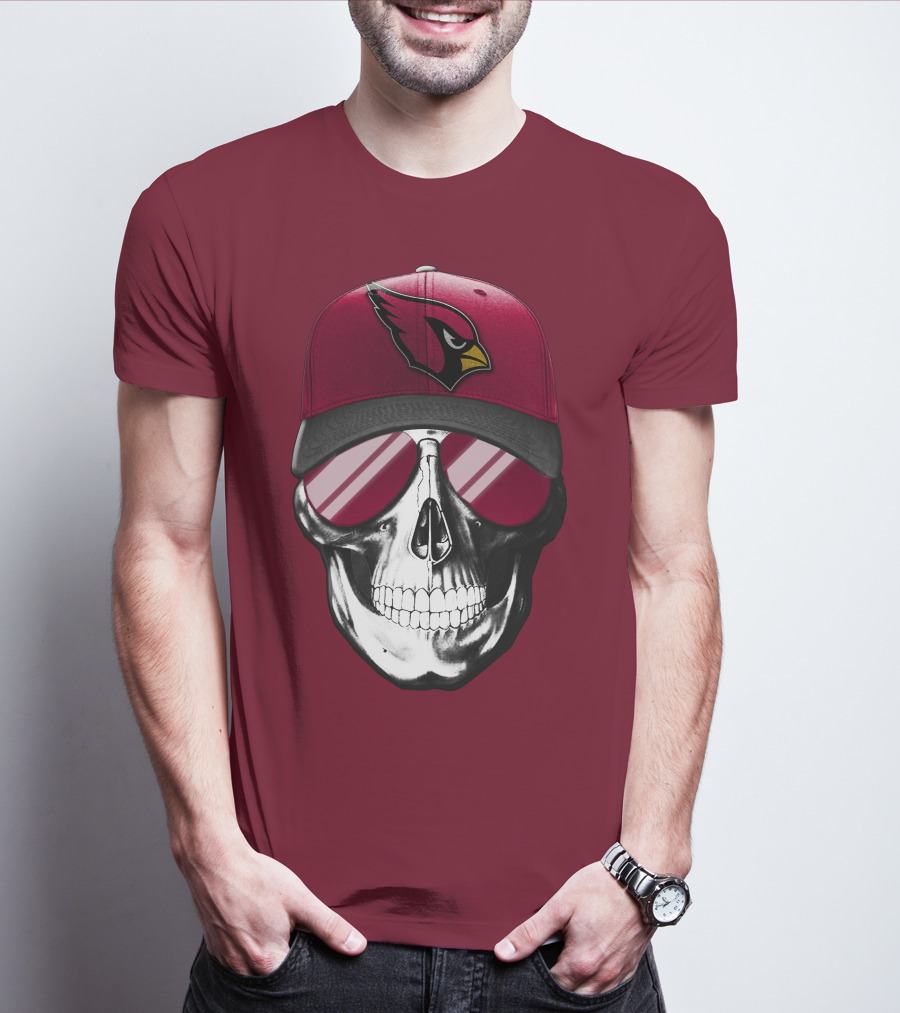 Arizona Cardinals Skull Cap With Sunglasses T-Shirt