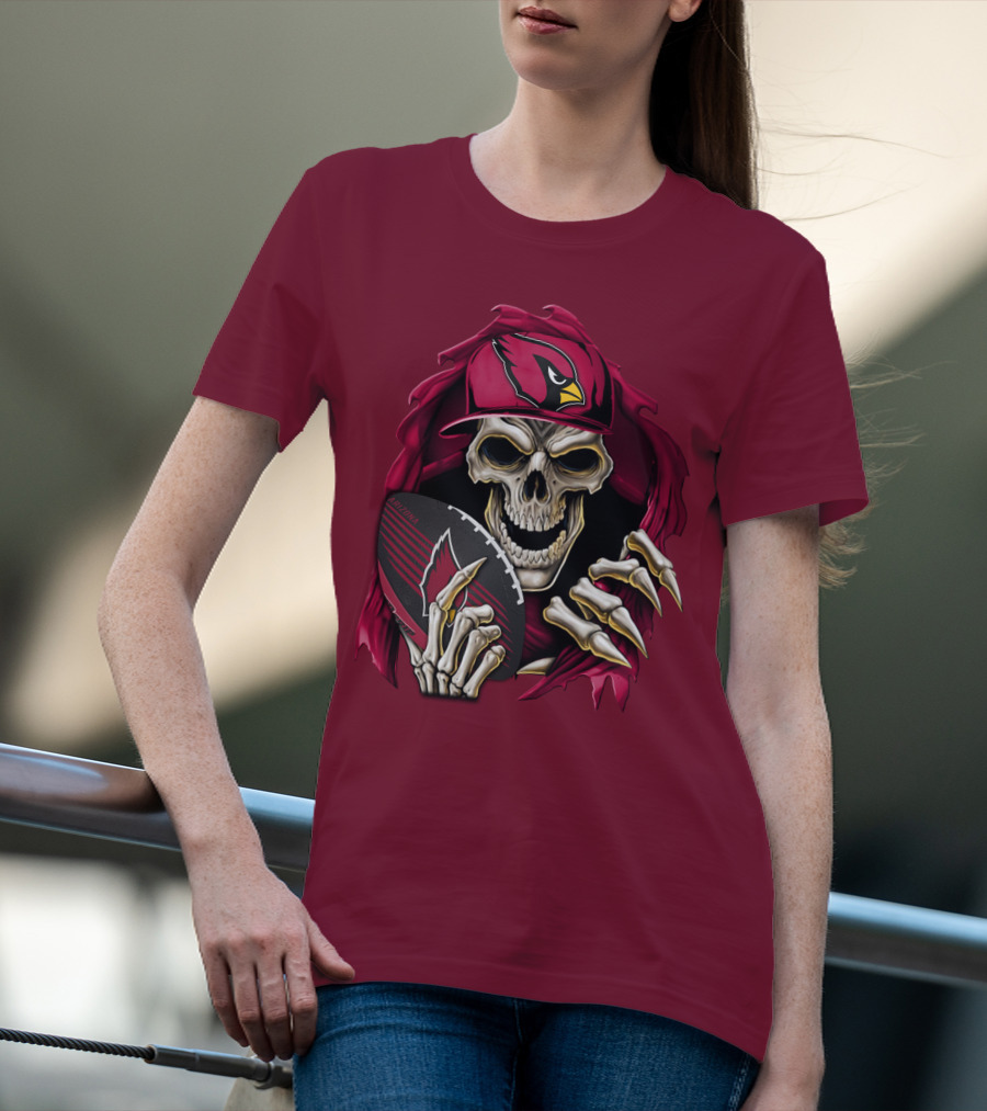 Arizona Cardinals Skull Holding Football T-Shirt