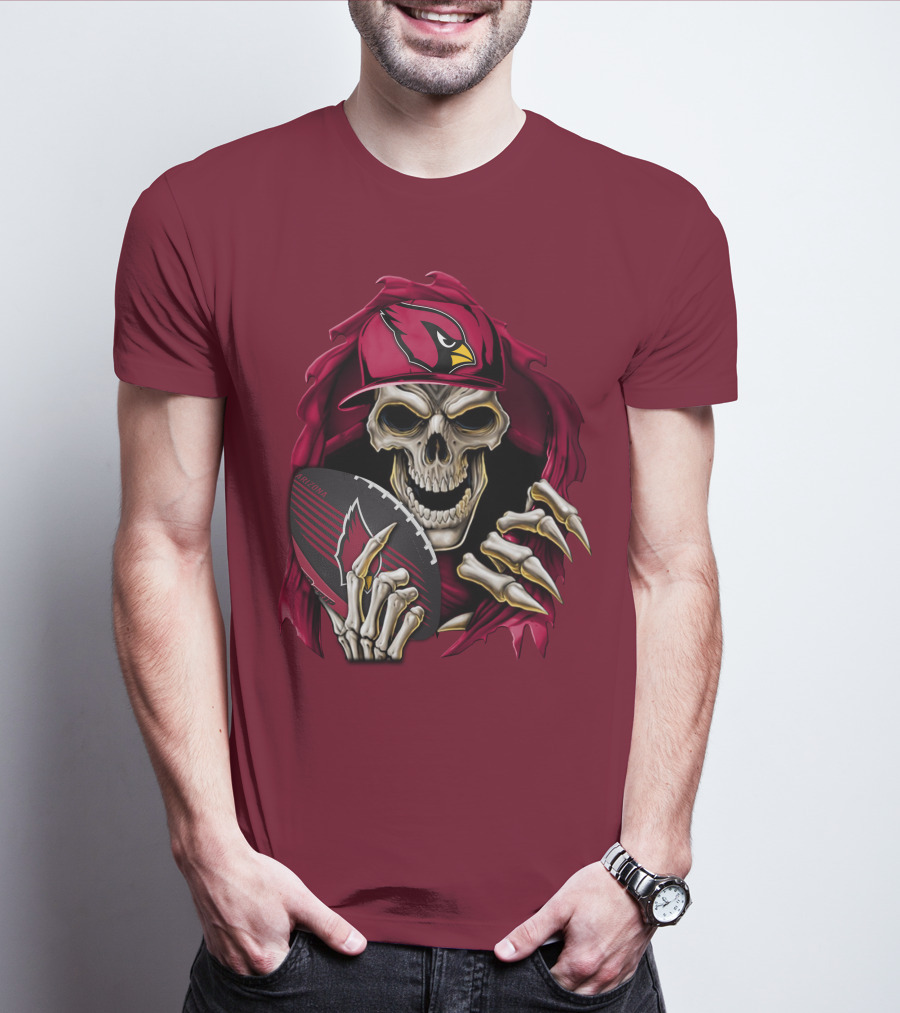 Arizona Cardinals Skull Holding Football T-Shirt