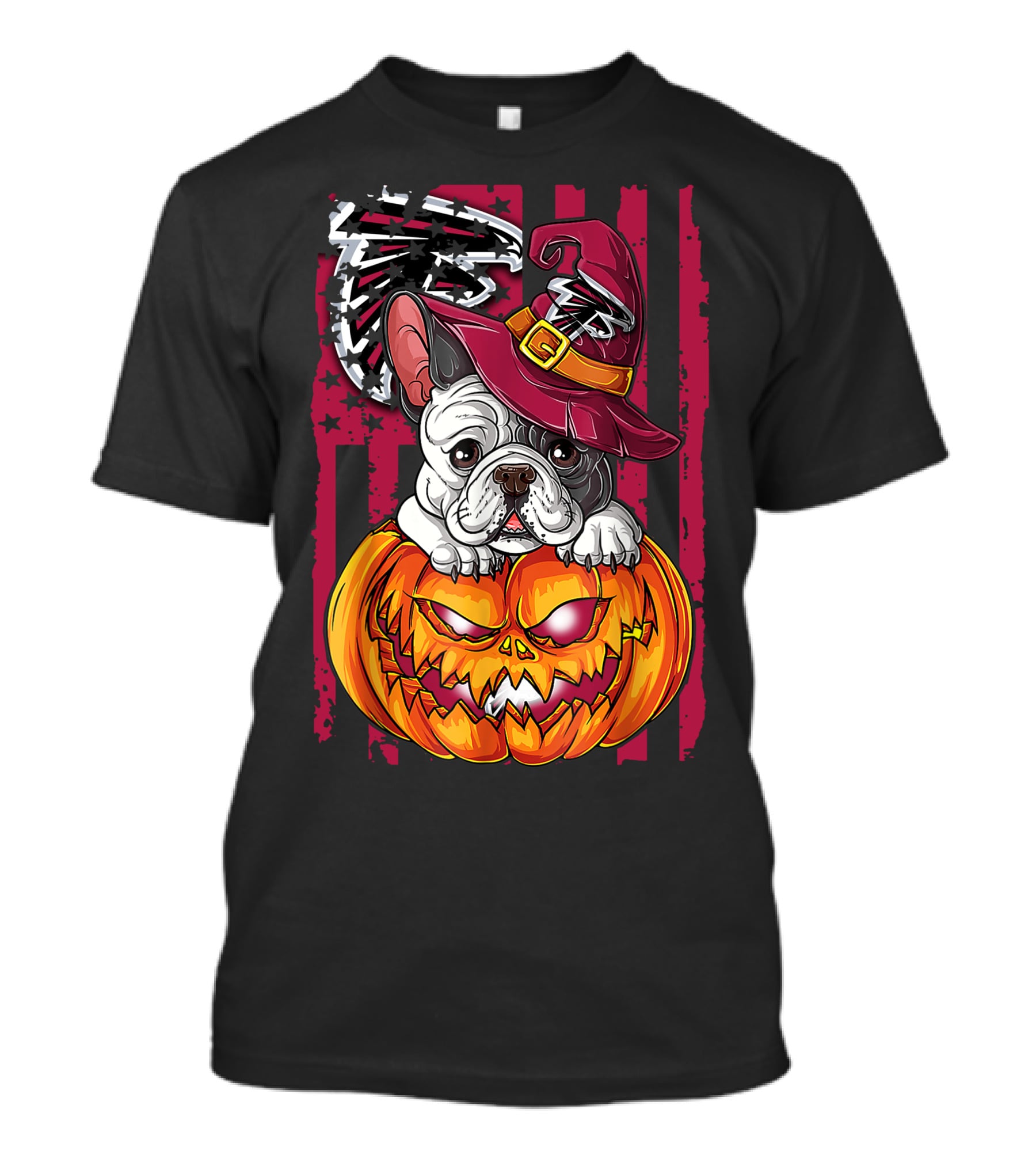 Hlw Bulldog Pumpkin Witch Hat Atlanta Falcons T-Shirt