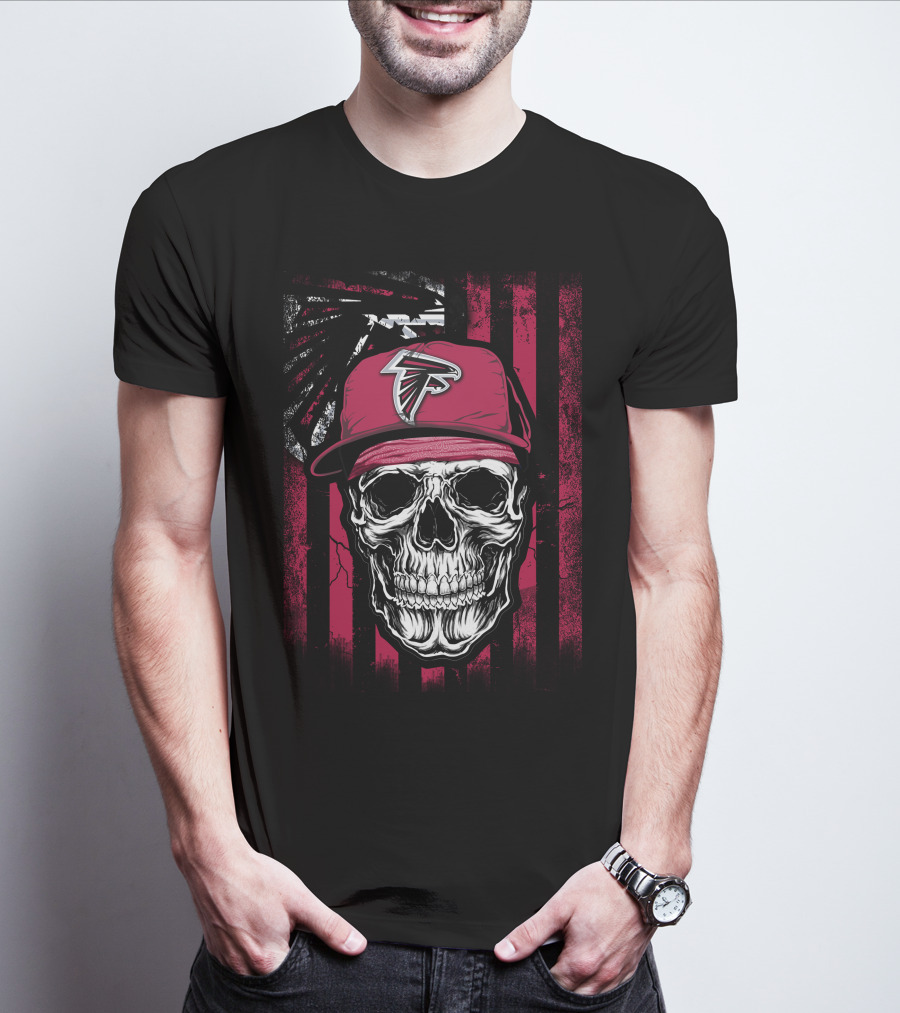 Skull Wearing Atlanta Falcons Cap With Red And Black T-Shirt
