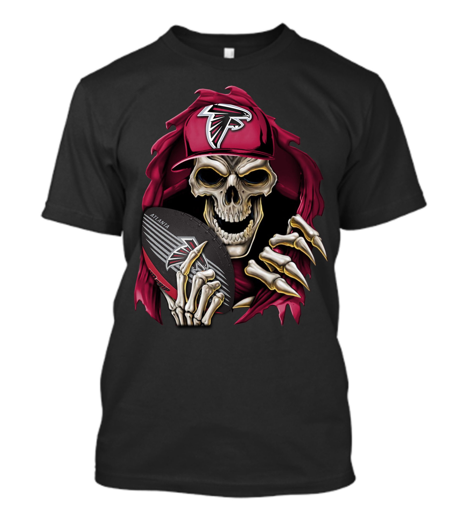 Skullbong Atlanta Falcons Skeleton With Cap Holding Football T-Shirt