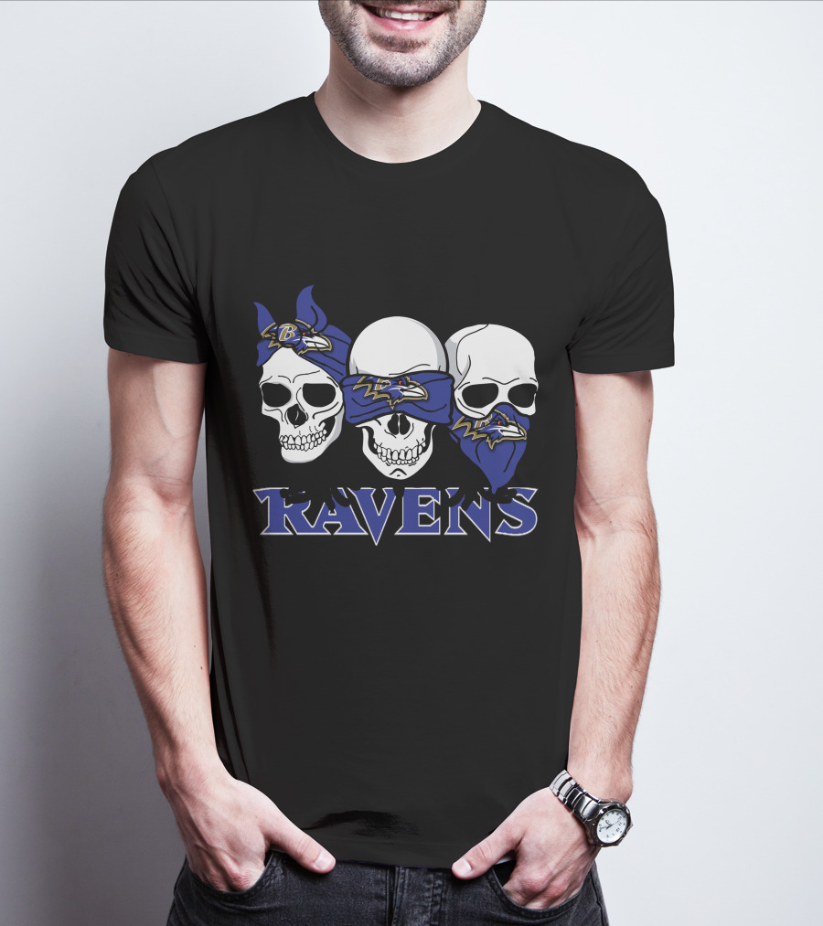 Baltimore Ravens Three Skulls Bandana Logo Ravens T-Shirt