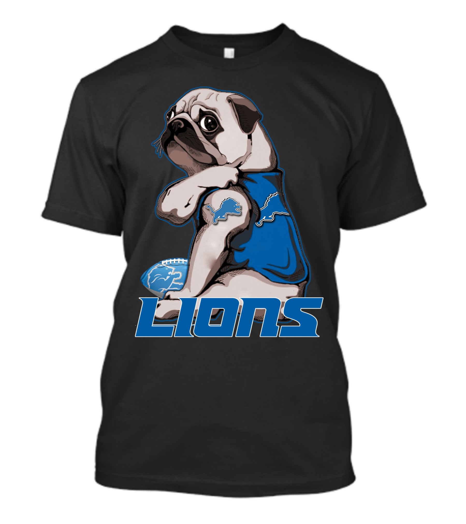 Pug Detroit Lions Football Fan Lifestyle T-Shirt