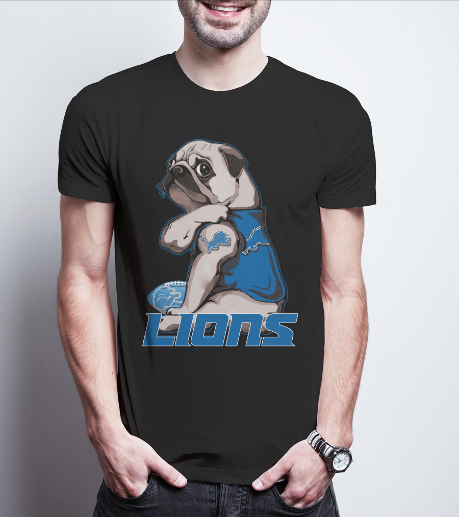 Pug Detroit Lions Football Fan Lifestyle T-Shirt