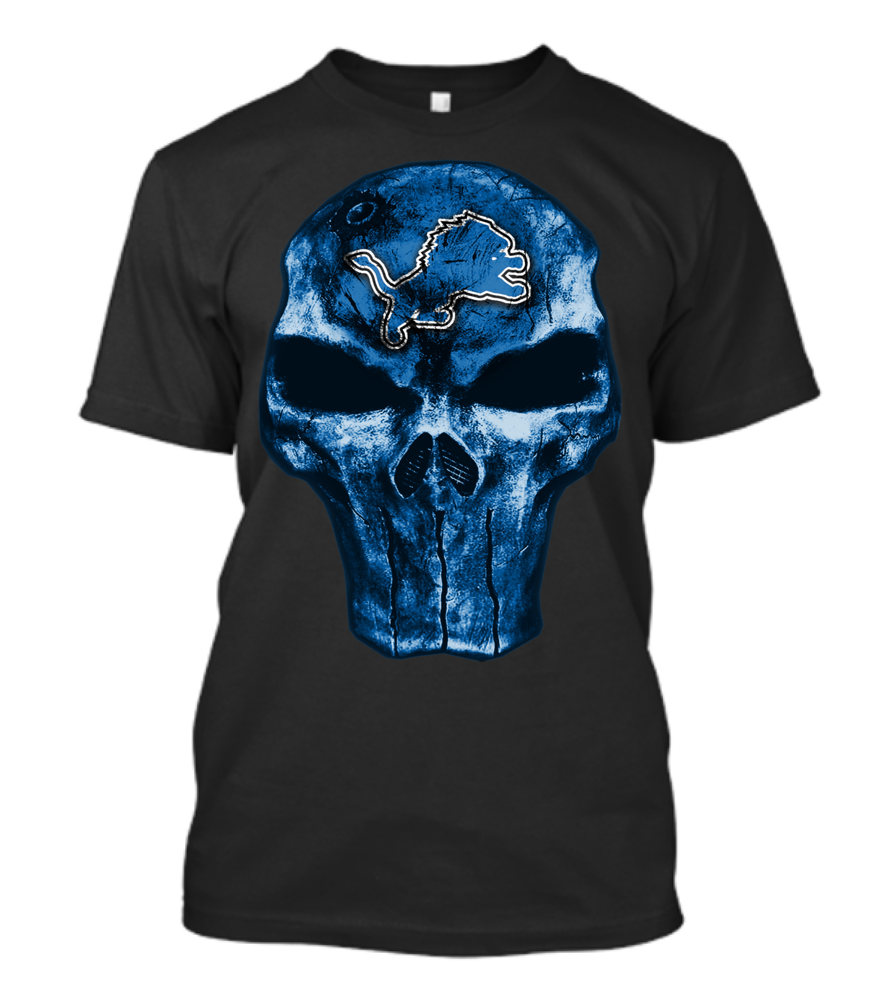 Skull Detroit Lions Blue Grunge T-Shirt
