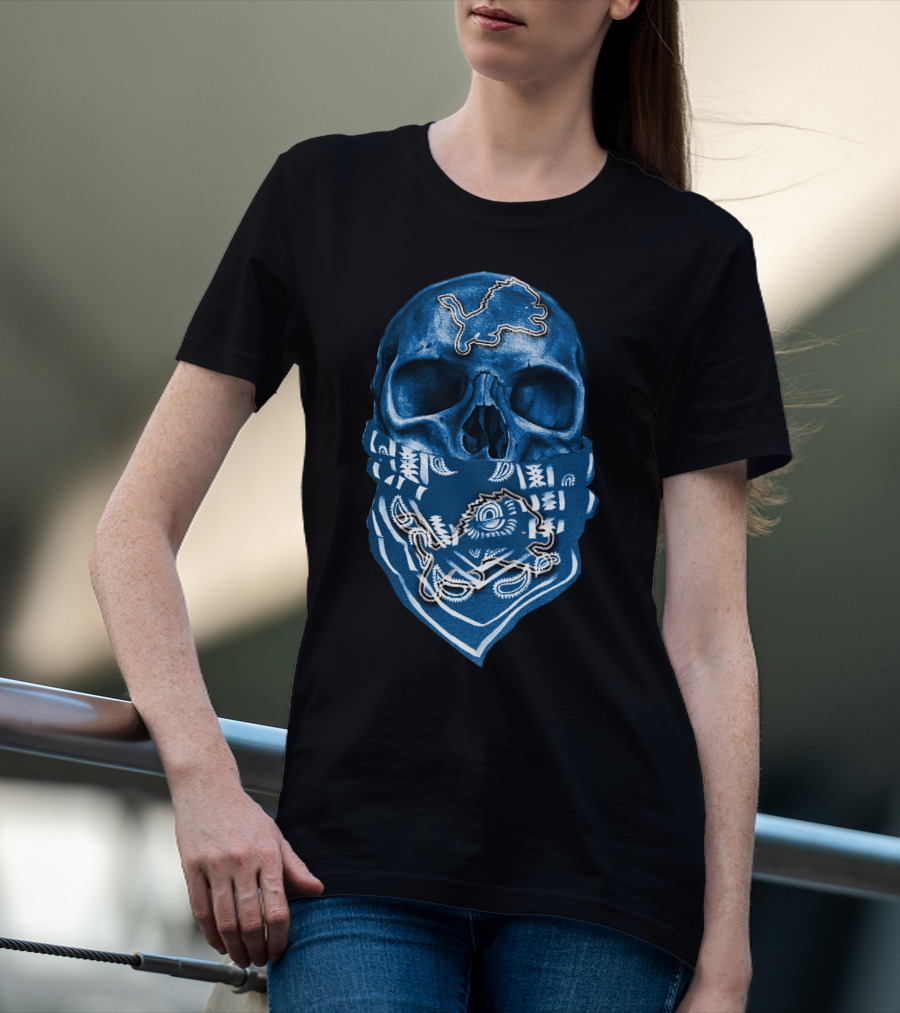 Skull Detroit Lions Bandana Fan T-Shirt