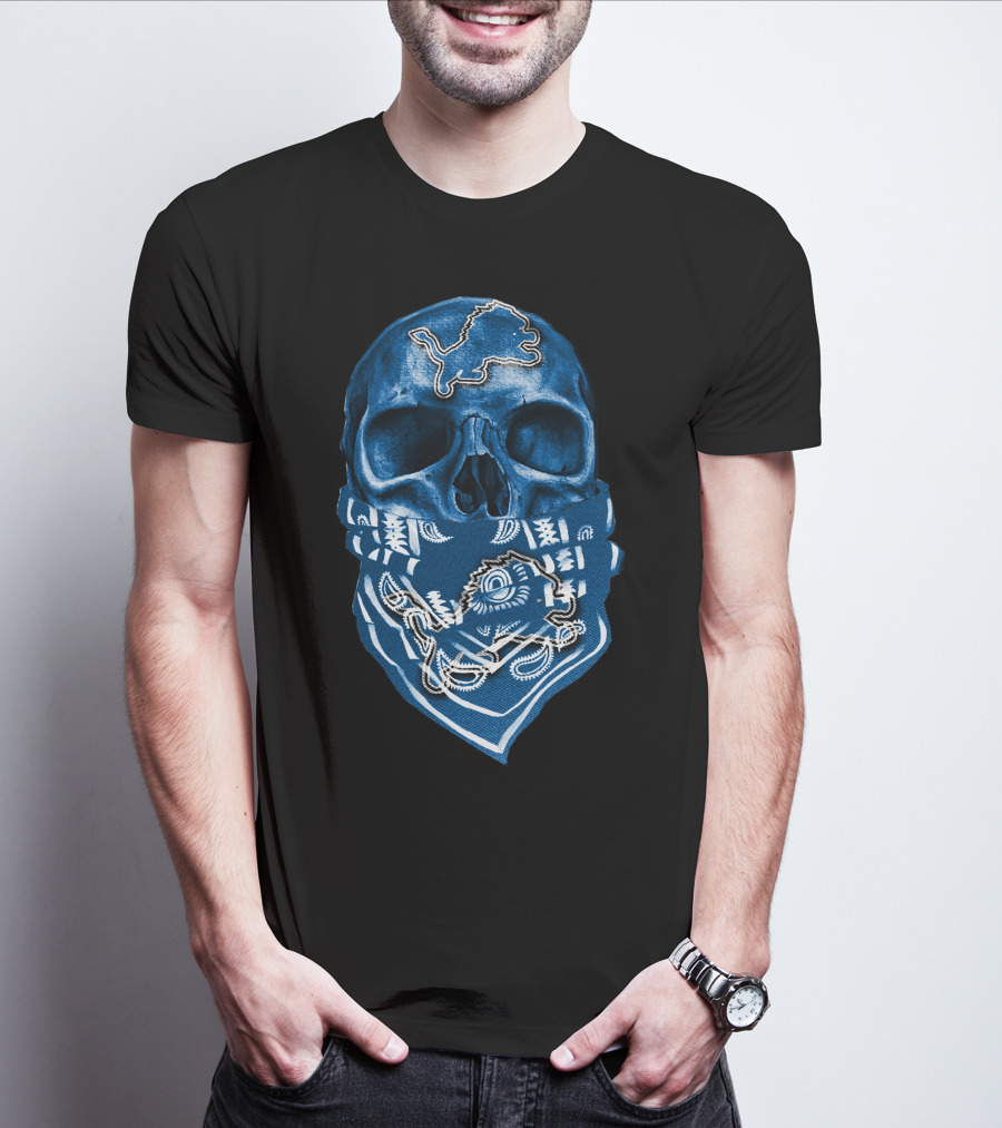 Skull Detroit Lions Bandana Fan T-Shirt