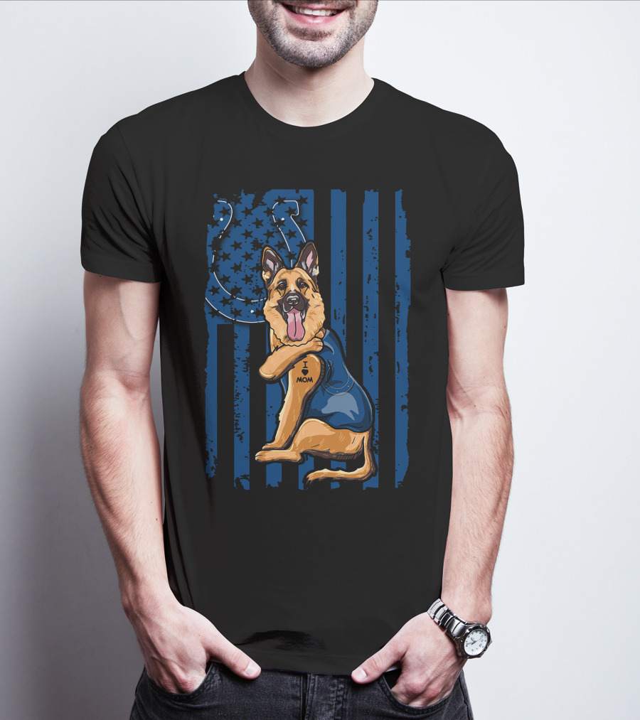 German Shepherd Colts Flag Tattoo I Love Mom T-Shirt