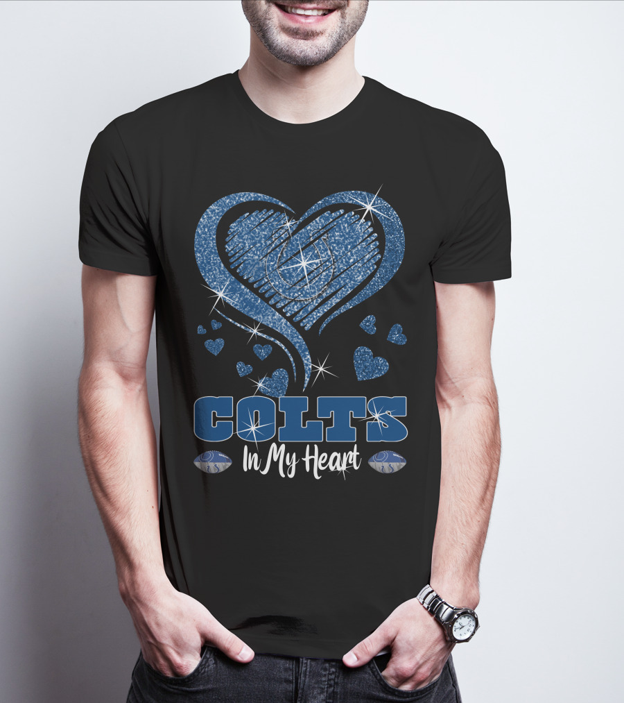 Colts In My Heart Indianapolis Logo Blue Hearts Sparkle T-Shirt
