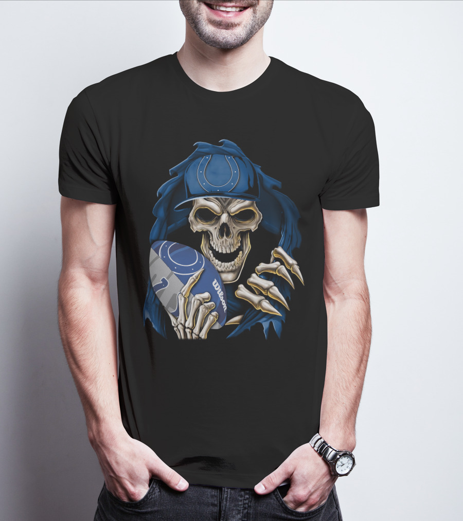 Skullbong Indianapolis Colts Skeleton Football Fan Official Wilson Ball T-Shirt