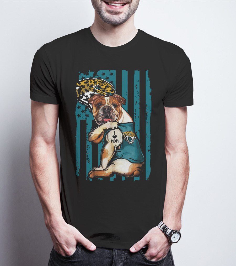 Bulldog I Love Mom Jacksonville Jaguars T-Shirt
