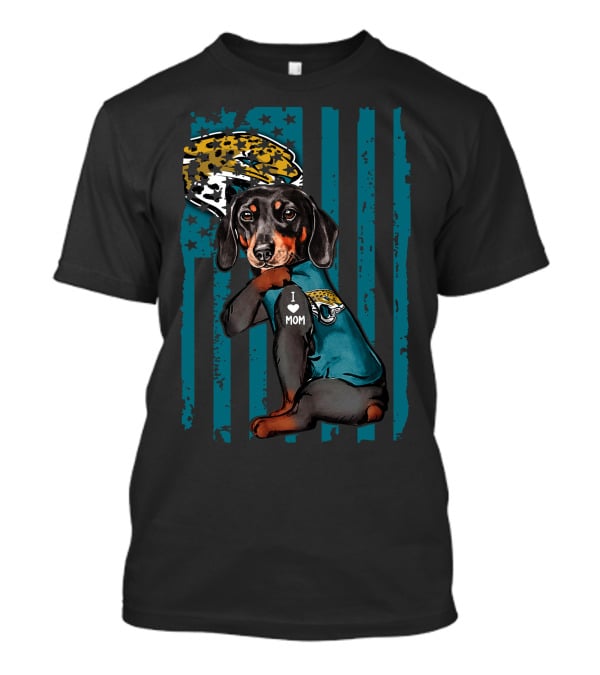 Dachshund I Love Mom Jacksonville Jaguars Helmet T-Shirt