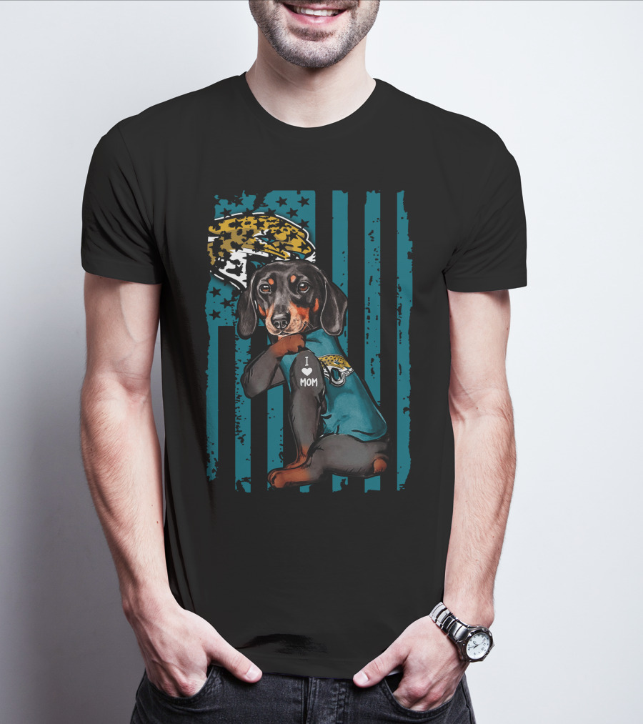 Dachshund I Love Mom Jacksonville Jaguars Helmet T-Shirt