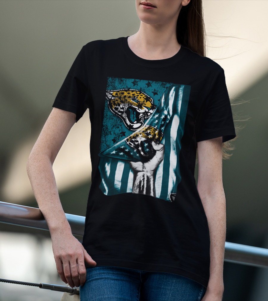 Jacksonville Jaguars Flag With Bold Jaguar Logo And Teal Stripes T-Shirt
