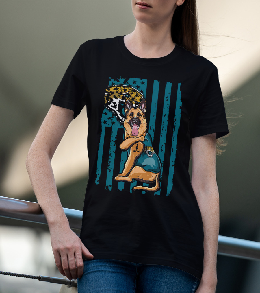 German Shepherd With Jacksonville Jaguars Tattoo And Flag Background T-Shirt