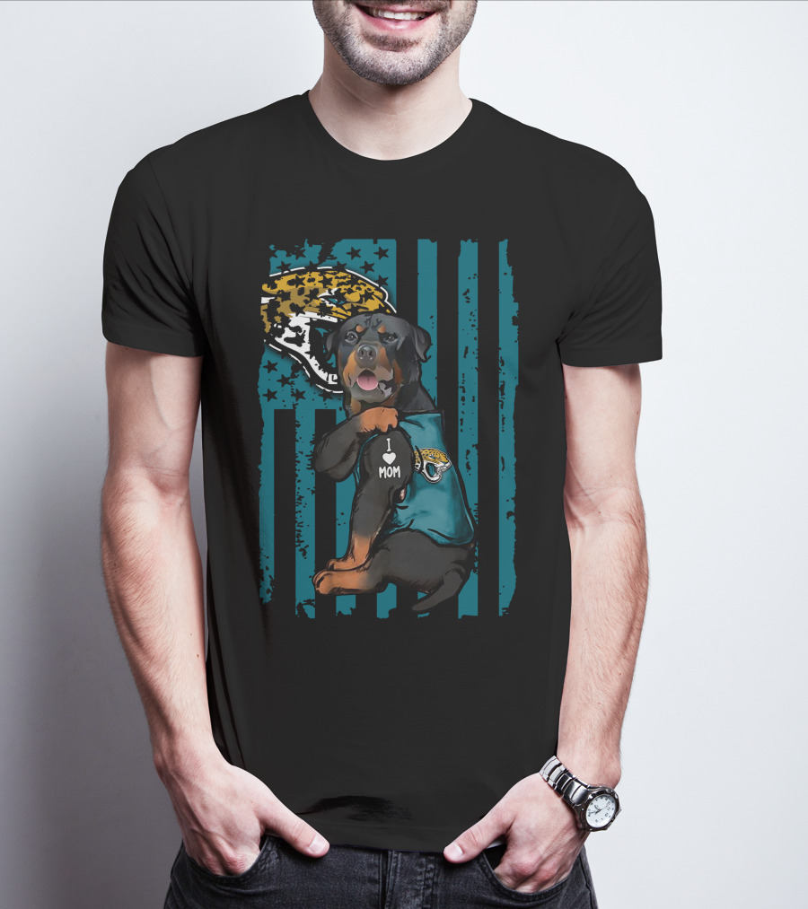 Rottweiler I Love Mom Jacksonville Jaguars Flag T-Shirt