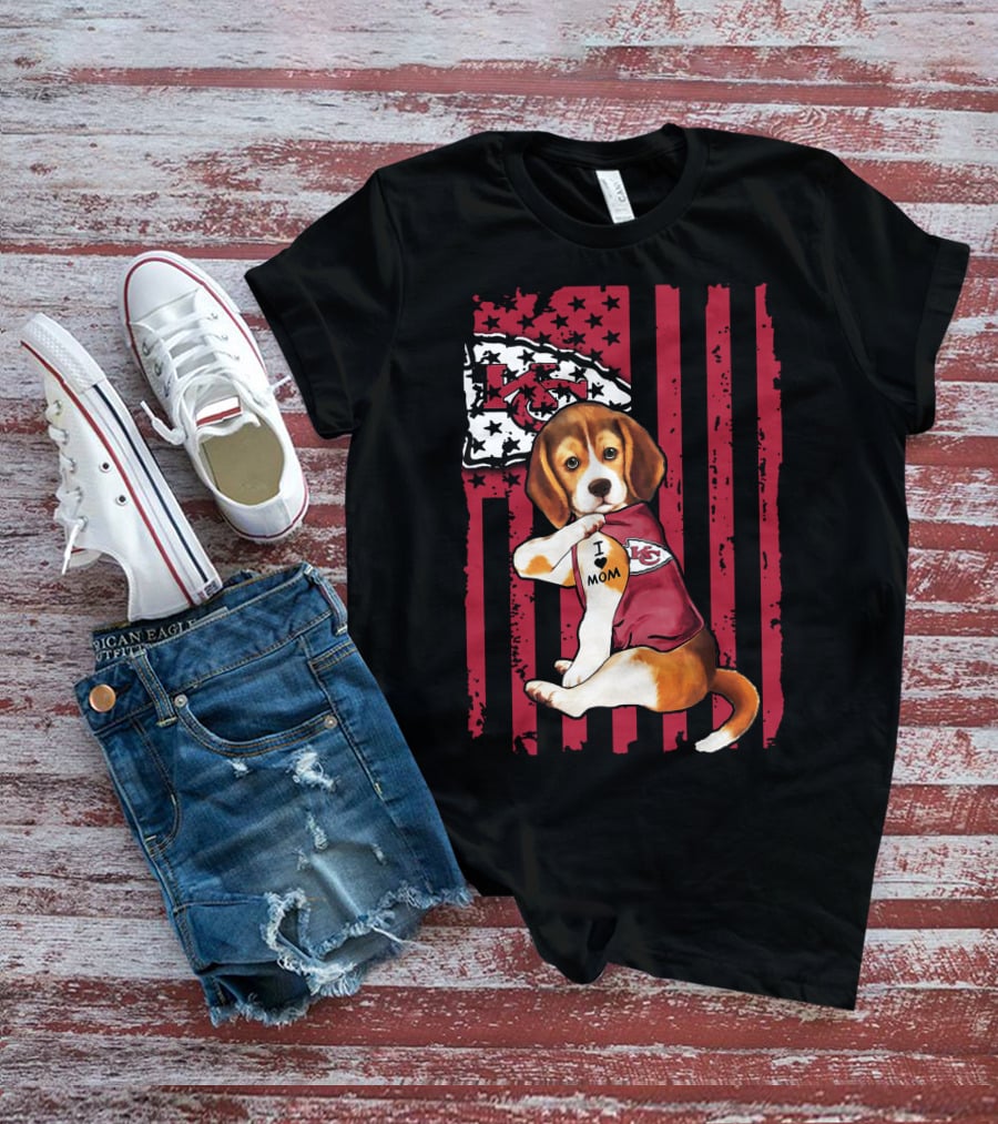 Beagle I Love Mom Kansas City Chiefs USA Flag T-Shirt