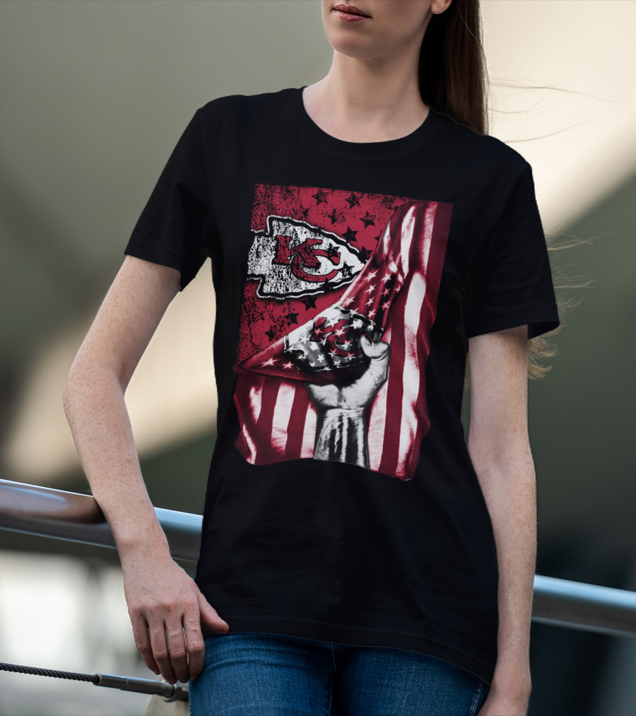 Kansas City Chiefs Flag And Stars Design With Fist T-Shirt