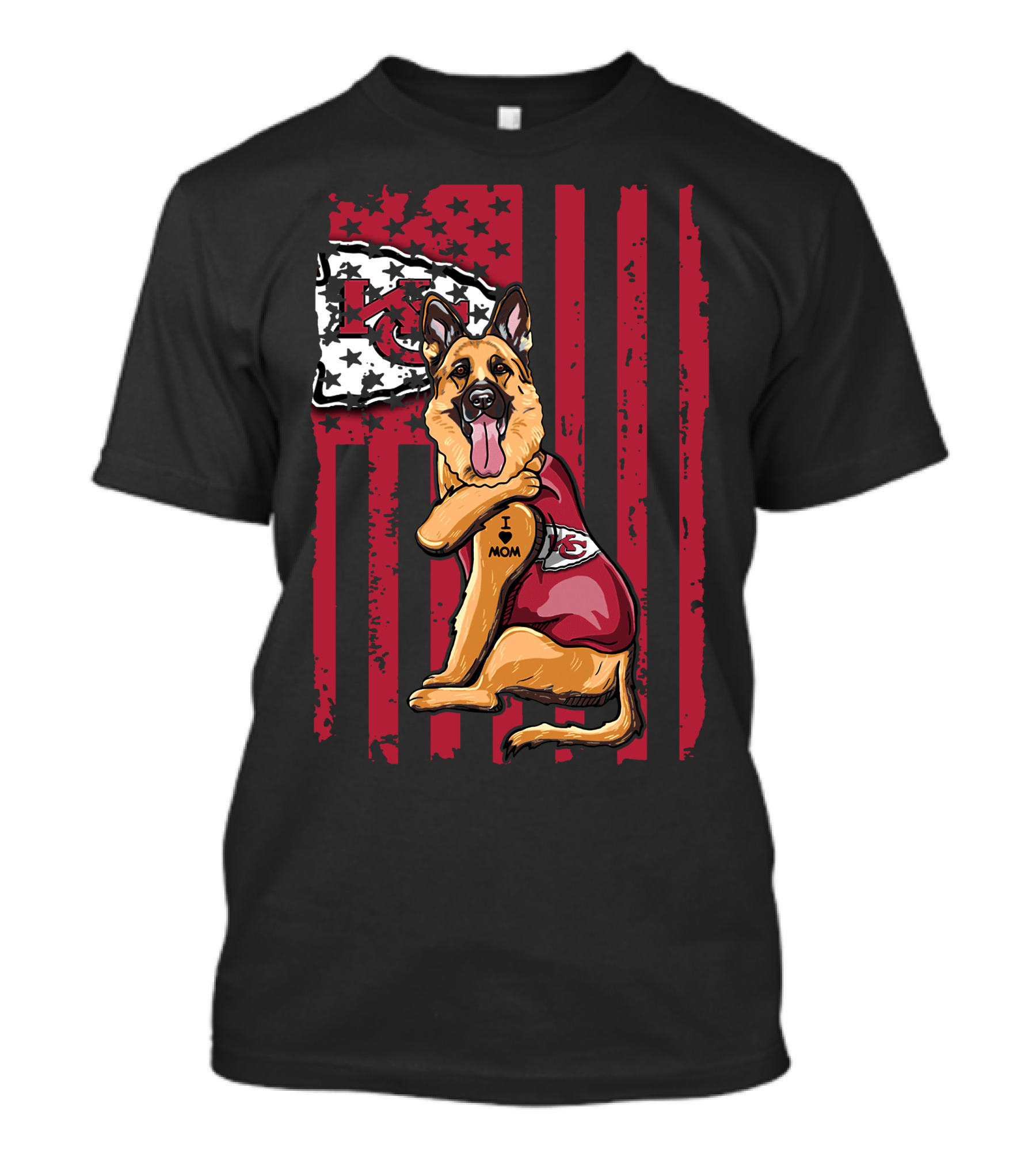 German Shepherd Kansas City Chiefs Flag I Love Mom T-Shirt