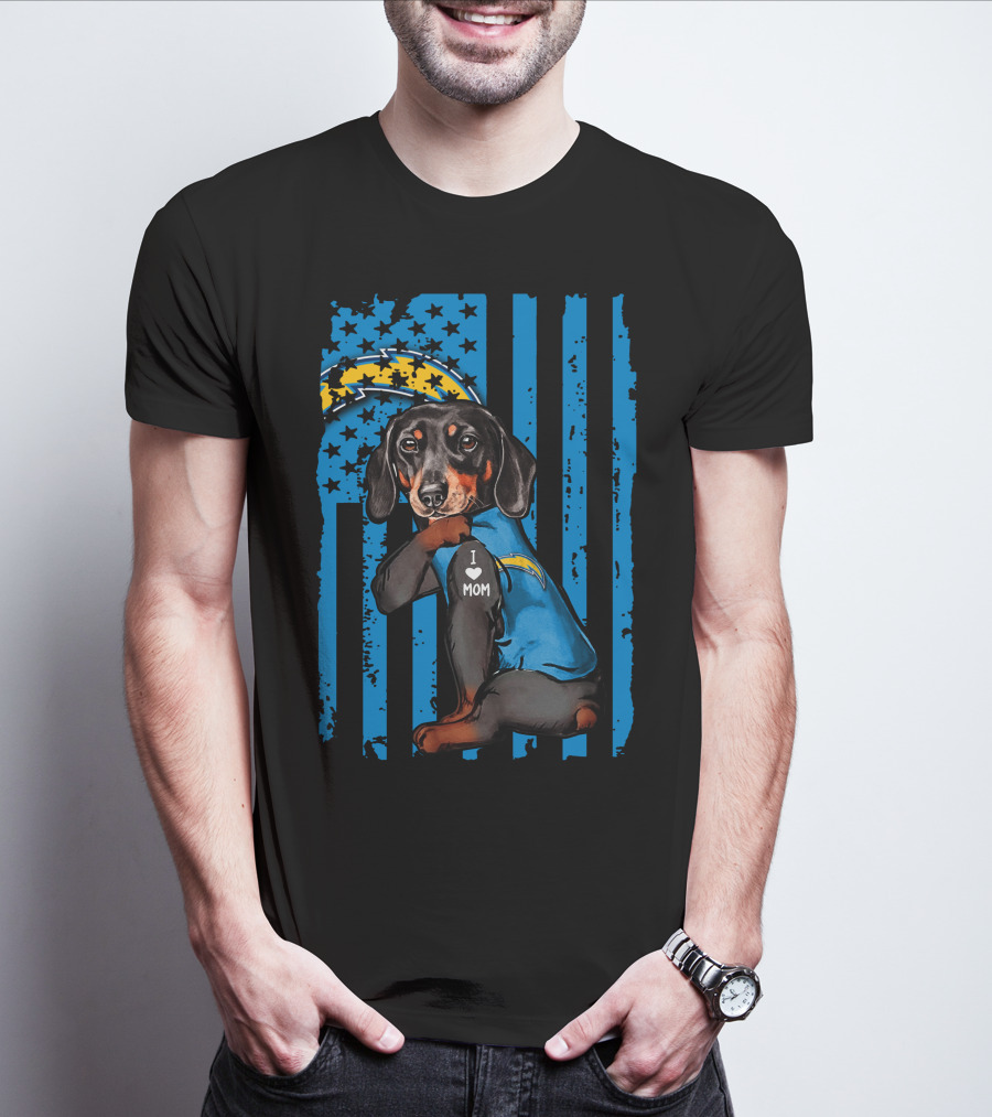 Dachshund I Love Mom Los Angeles Chargers T-Shirt