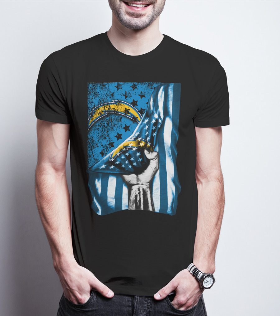 Los Angeles Chargers American Flag Fist Power Stars T-Shirt