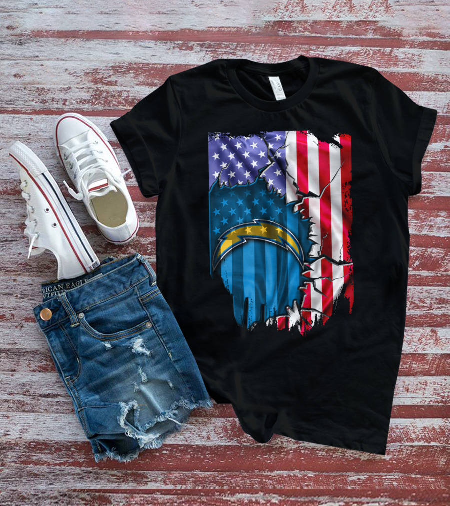 American Flag Los Angeles Chargers Logo Fusion T-Shirt
