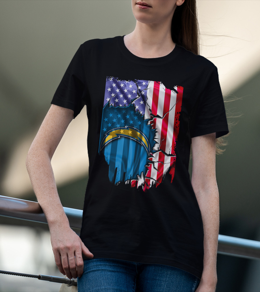 American Flag Los Angeles Chargers Logo Fusion T-Shirt