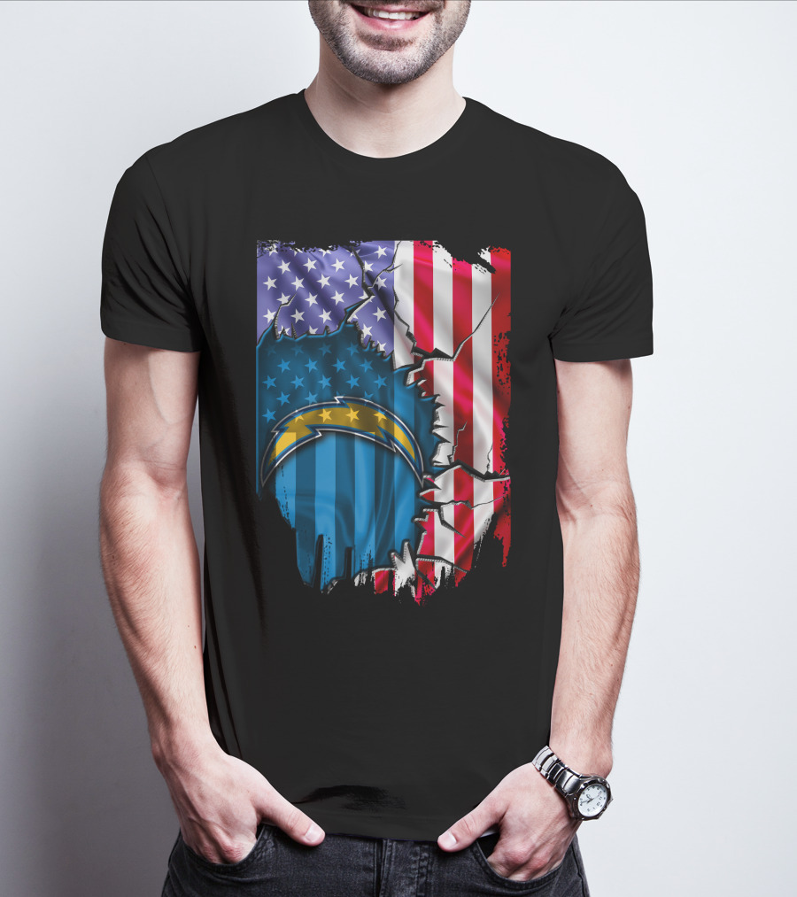 American Flag Los Angeles Chargers Logo Fusion T-Shirt