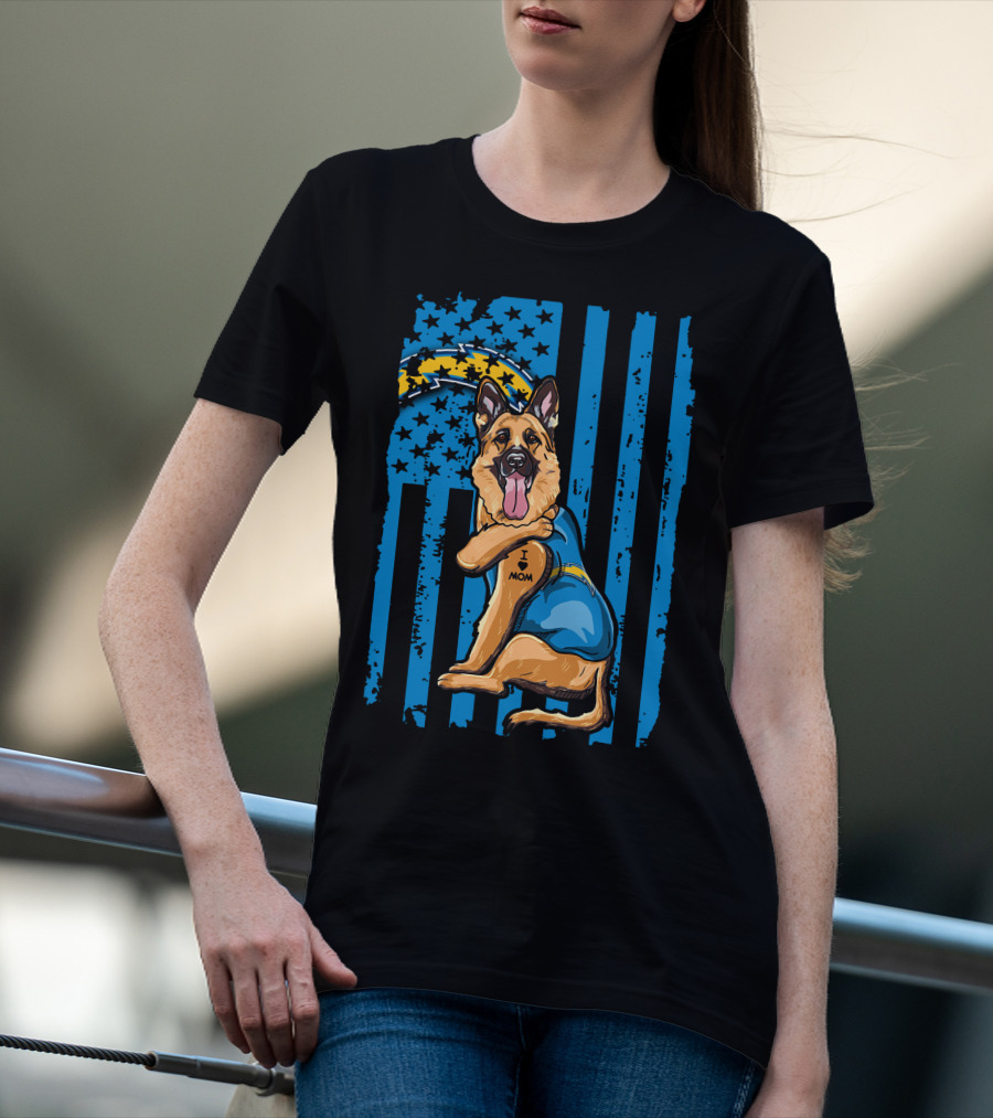German Shepherd I Love Mom Los Angeles Chargers Flag T-Shirt