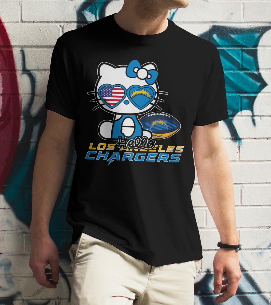 Hello Kitty Los Angeles Chargers Football American Flag Hearts T-Shirt