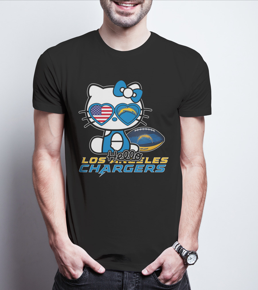Hello Kitty Los Angeles Chargers Football American Flag Hearts T-Shirt