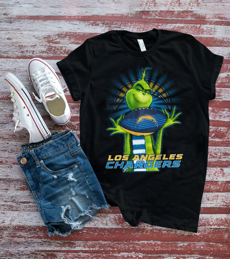 Los Angeles Chargers Grinch Holding Football T-Shirt
