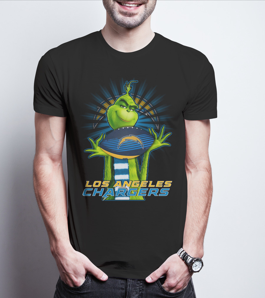 Los Angeles Chargers Grinch Holding Football T-Shirt