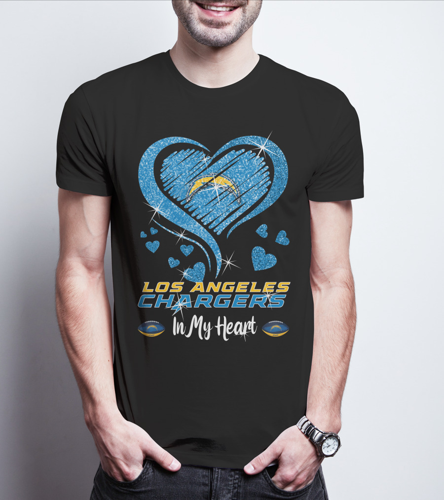 Los Angeles Chargers In My Heart Sparkling Blue Heart T-Shirt