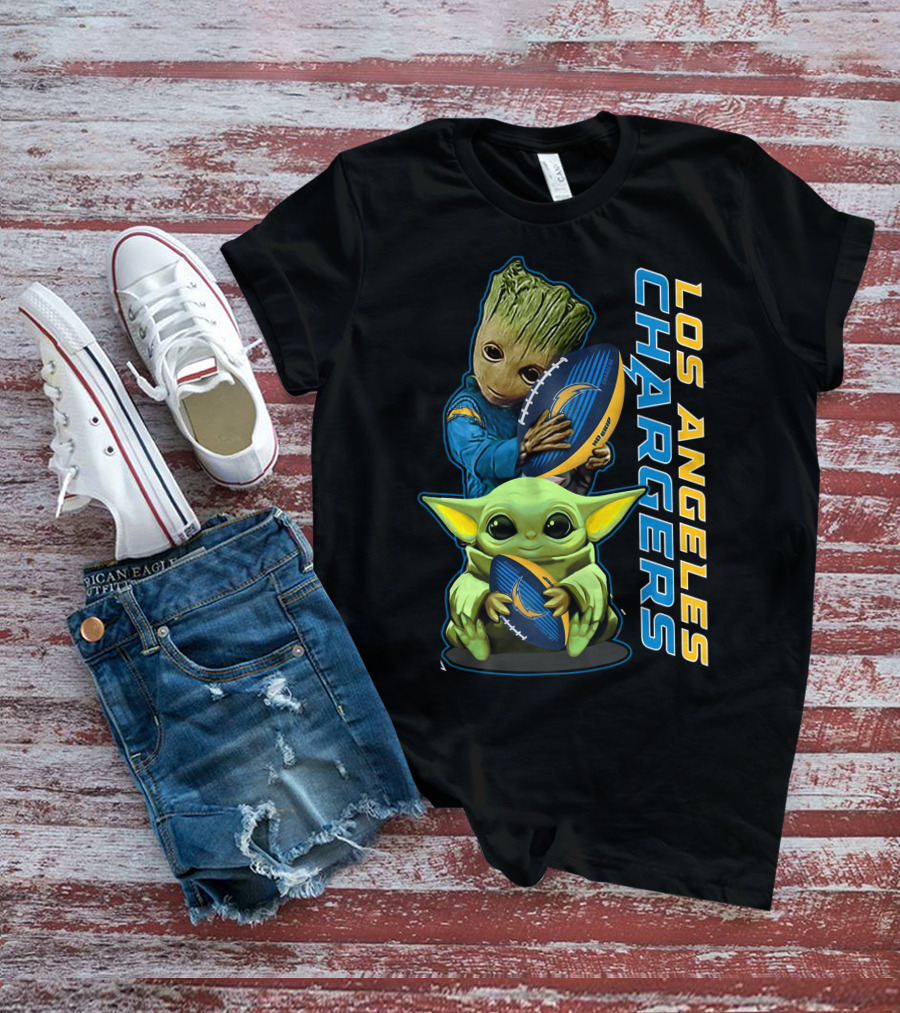 Grzd Los Angeles Chargers Groot Baby Yoda Football T-Shirt
