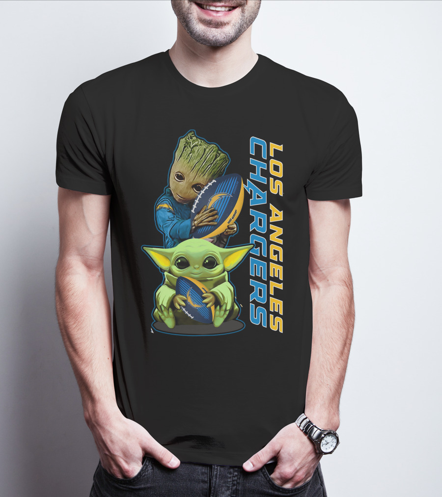 Grzd Los Angeles Chargers Groot Baby Yoda Football T-Shirt