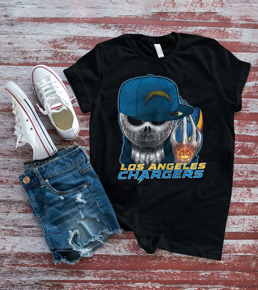 Jackskull Pumpkin Los Angeles Chargers T-Shirt