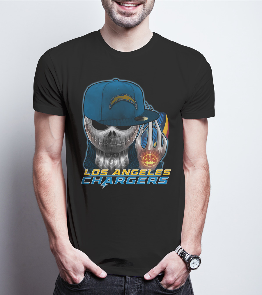Jackskull Pumpkin Los Angeles Chargers T-Shirt