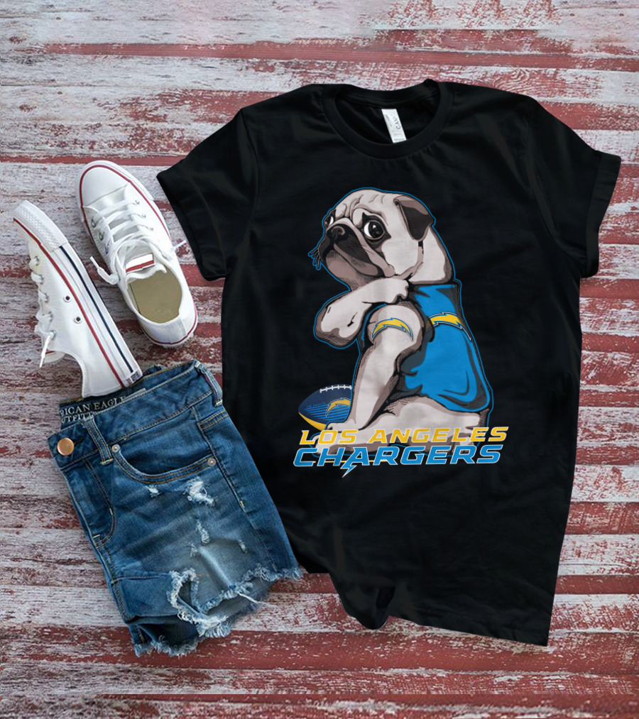 Los Angeles Chargers Pug Football T-Shirt